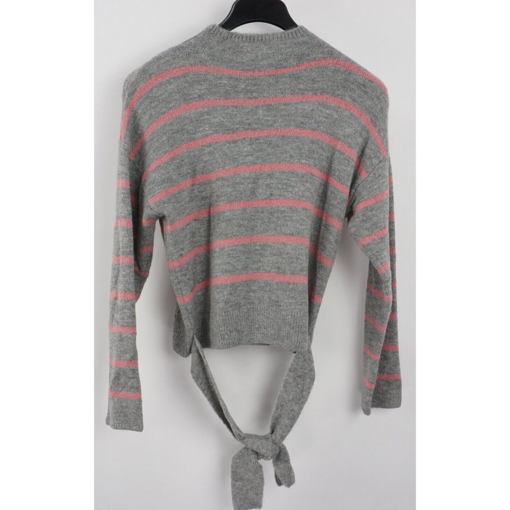 New WAYF Women's Sizes XS / S / M Gray Pink Striped‎ Knit Tie Waist Mock Sweater